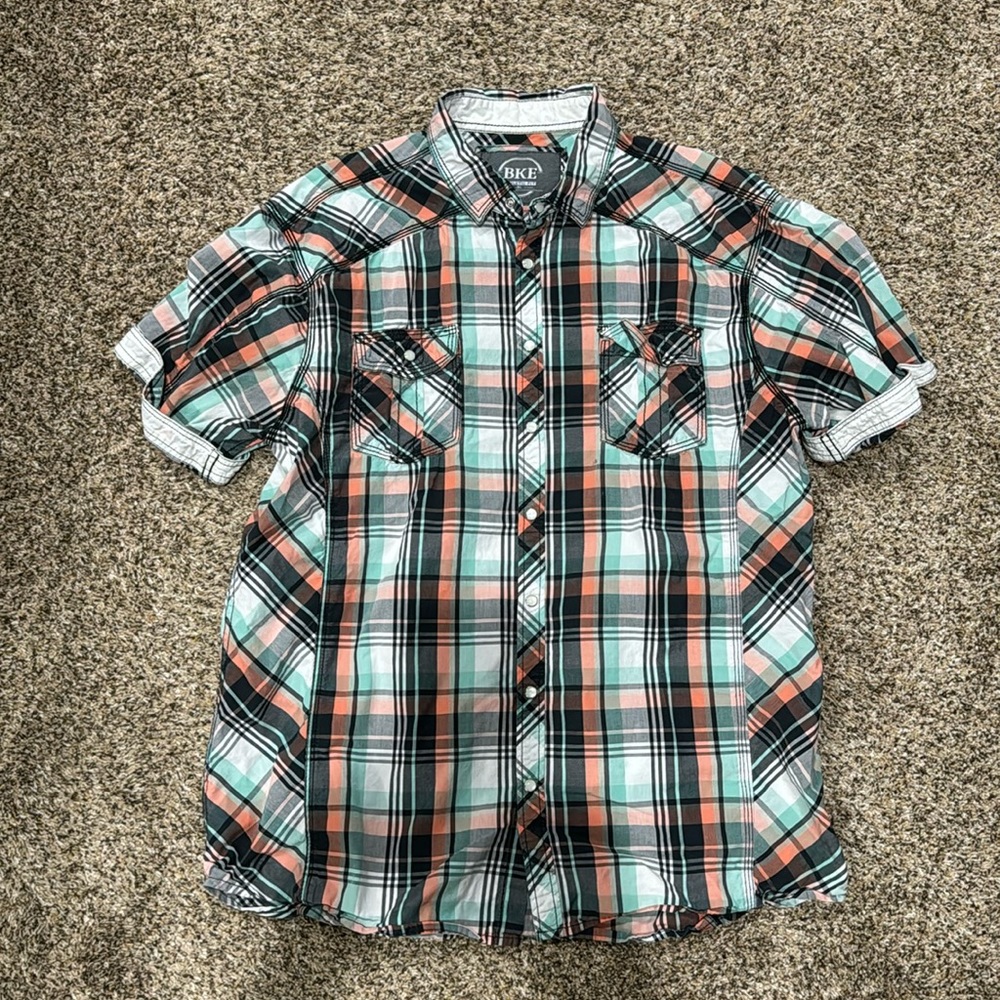 BKE Men’s Short Sleeve Snap Western Style Shirt Size XL